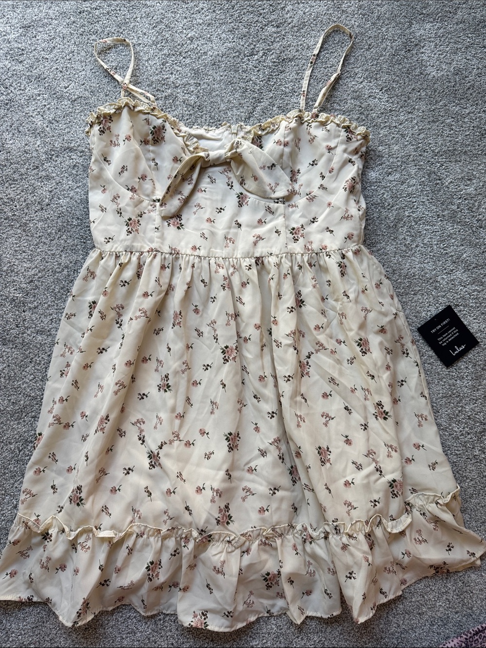 Lulu's Cream Floral Spaghetti-Strap Mini Dress